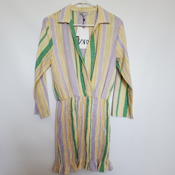 Zara Valery Mini Dress Easter Purple Green Yellow Pastel Spring Summer (S) - Picture 1 of 9